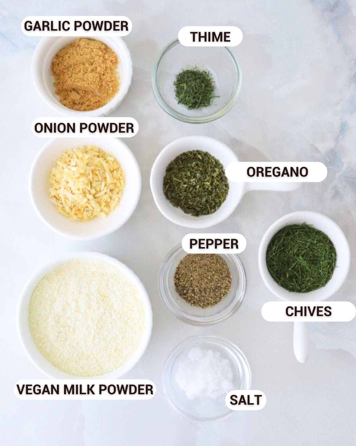 Ingredients for Vegan Ranch Seasoning Mix