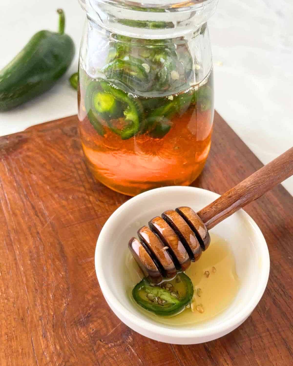 Jalapeno-Honey in a jar and bowl