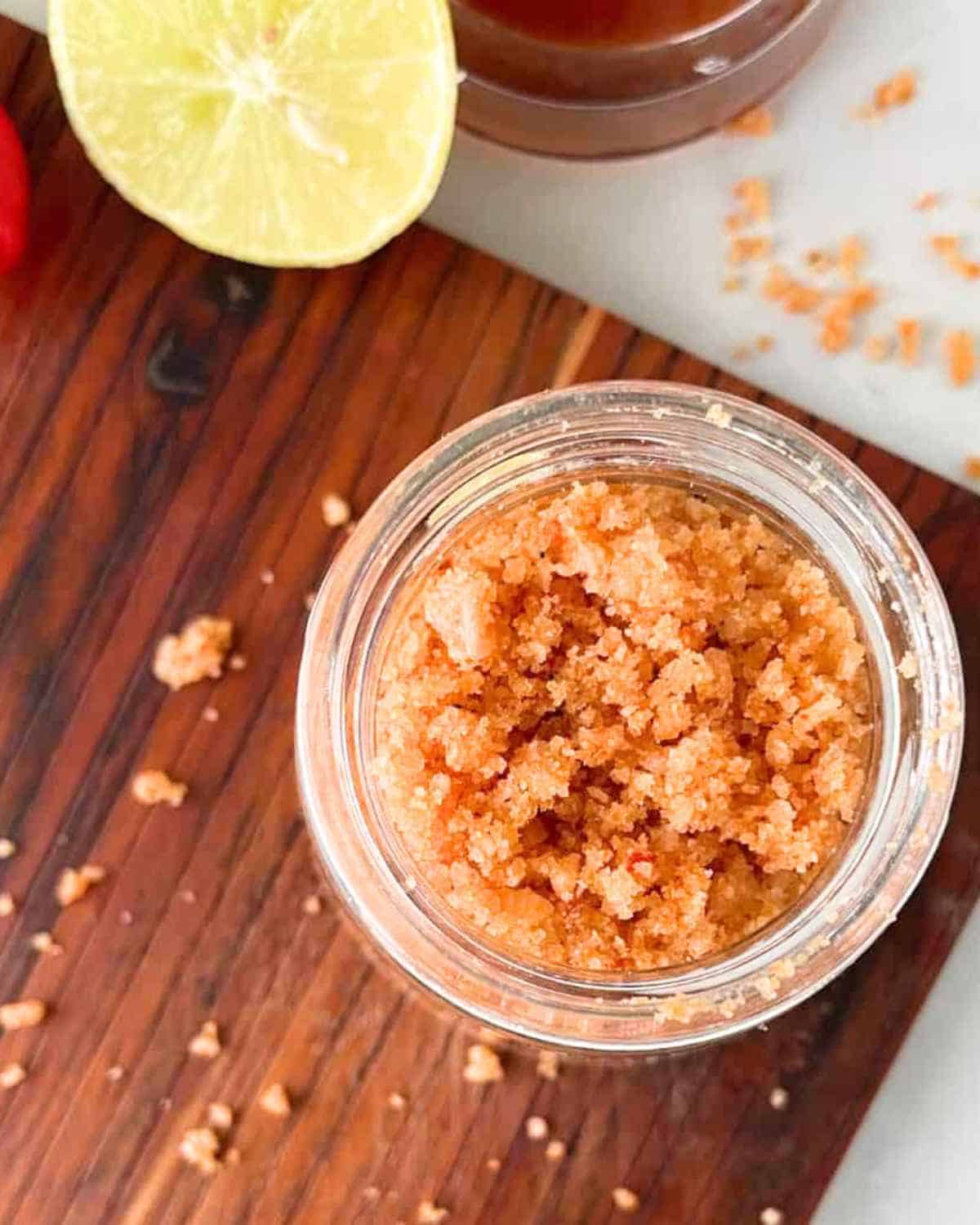 Top view of Sriracha Salt in a jar