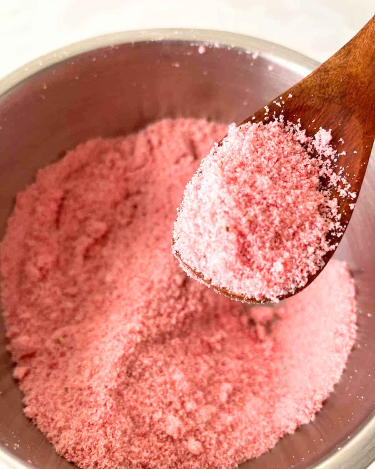 Strawberry Sugar in a spoon