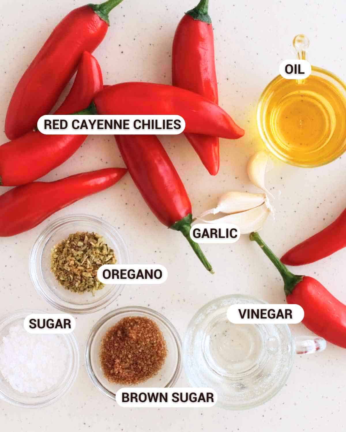 Ingredients for Preserved Chilies in Oil