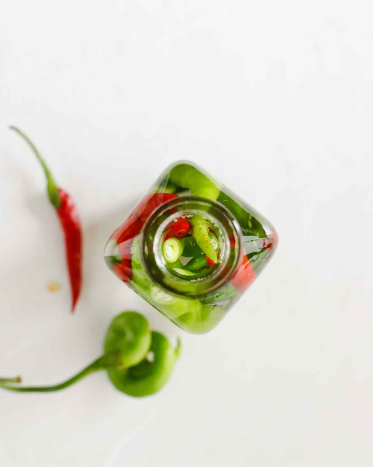 Top view image of Hot Pepper Vinegar in a jar