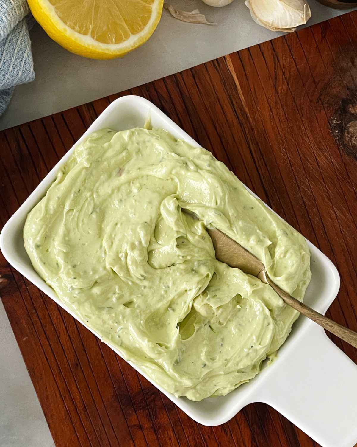 avocado bread spread served in a platter. 