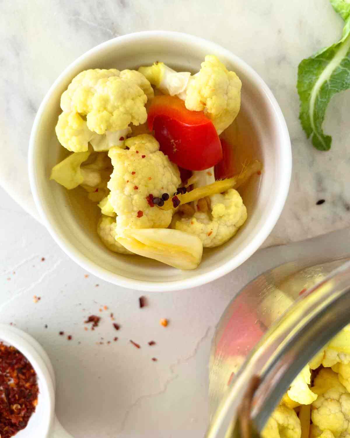 Delicious Curry Pickled Cauliflower in a bowl