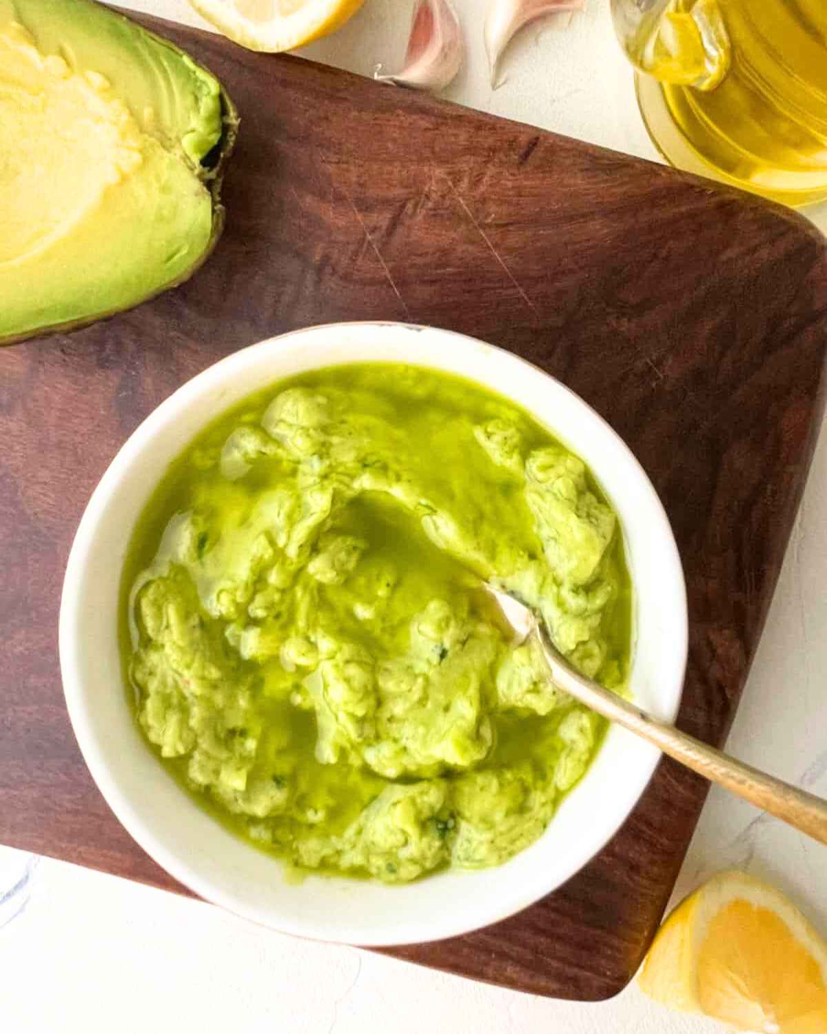 Garlic Avocado Spread in a bowl