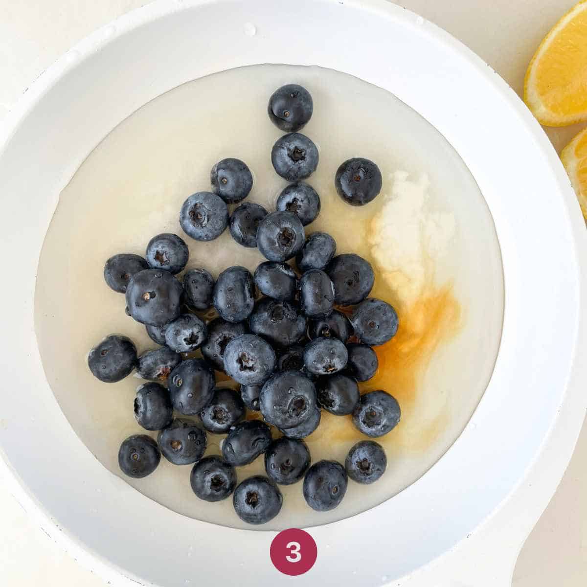Add blueberries to the pan