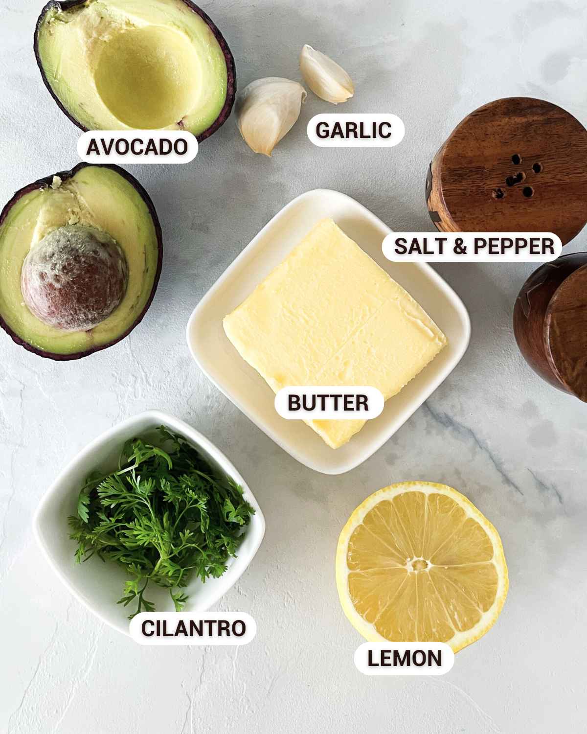 ingredients for the avocado bread spread. 