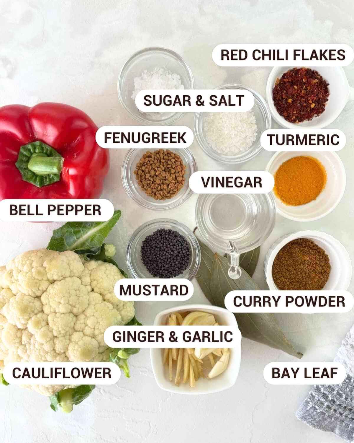 Ingredients for Curry Pickled Cauliflower