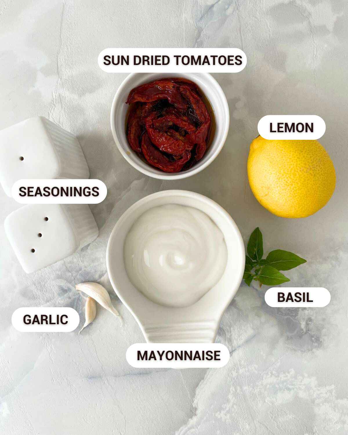 Ingredients for Sun Dried Tomato Aioli