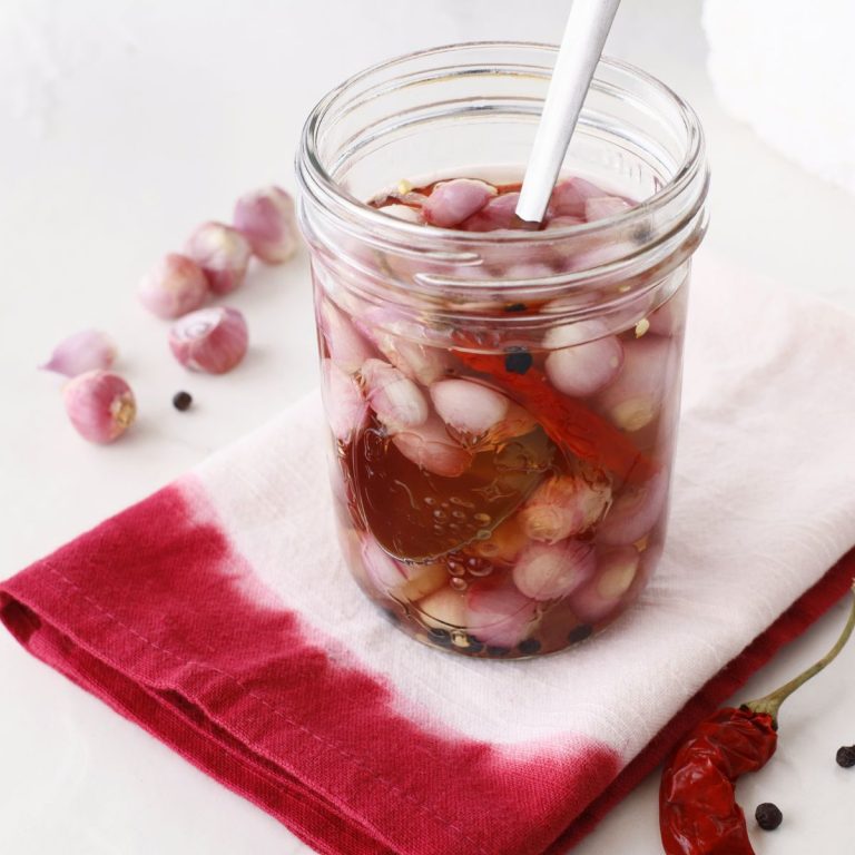 Quick pickled shallots in a jar